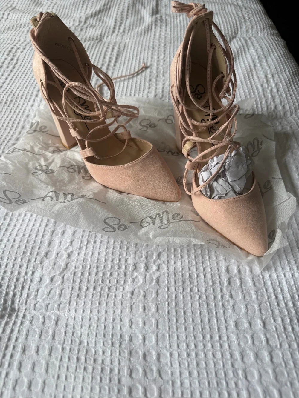 So Me Blush Lace-Up Block 4 Inch Heels